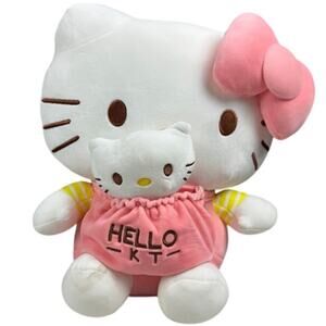 Lissidoll Sanrio Hello Kitty Plush Doll with Baby Kitty Pink Outfit Bow